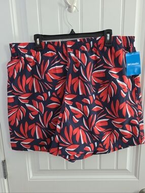 NWT Columbia Womens 2X Navy Orange Leaf Sandy River Stretch Shorts Omni-Shield
